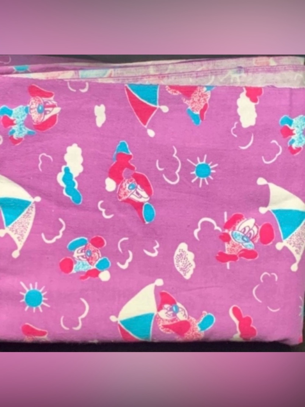 Pink Cartoon Print Cotton Fabric - Playful Puppy Cloud & Umbrella Motif